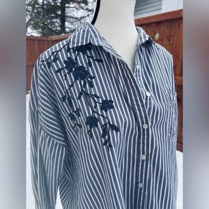 Velvet Embroidered Button Up Blouse